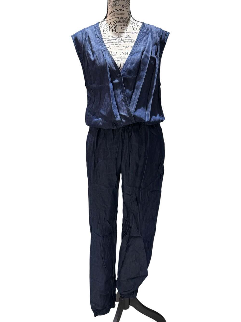 Fraiche by J Sleeveless Faux Wrap Jumpsuit – Size Small – Denim Blue